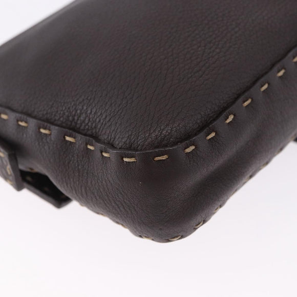 FENDI Selleria Mamma Baguette Bag Leather Dark Brown Silver Auth am12207V