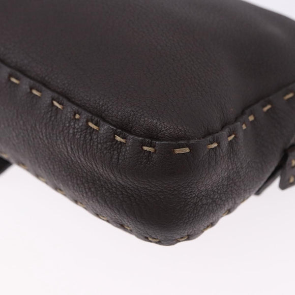 FENDI Selleria Mamma Baguette Bag Leather Dark Brown Silver Auth am12207V