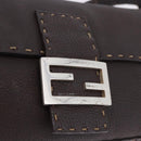 FENDI Selleria Mamma Baguette Bag Leather Dark Brown Silver Auth am12207V-19