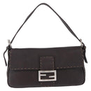 FENDI Selleria Mamma Baguette Bag Leather Dark Brown Silver Auth am12207V-13