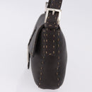 FENDI Selleria Mamma Baguette Bag Leather Dark Brown Silver Auth am12207V-3
