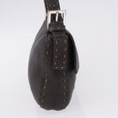 FENDI Selleria Mamma Baguette Bag Leather Dark Brown Silver Auth am12207V-4