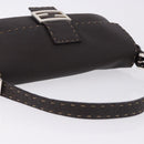 FENDI Selleria Mamma Baguette Bag Leather Dark Brown Silver Auth am12207V-7