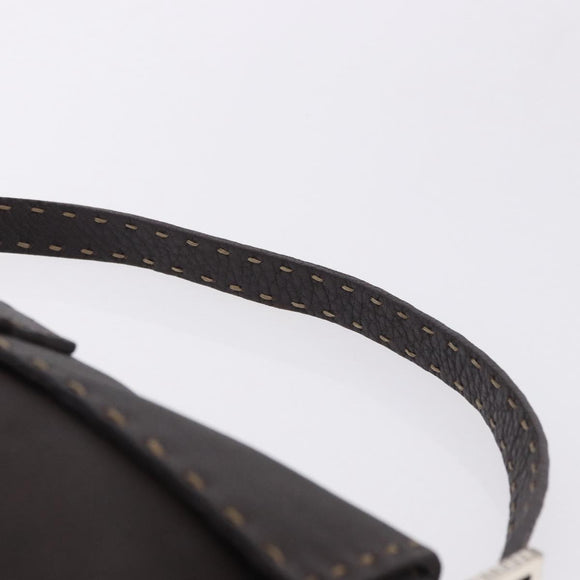 FENDI Selleria Mamma Baguette Bag Leather Dark Brown Silver Auth am12207V