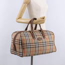 BURBERRY Nova Check Boston Bag Canvas Beige Gold Auth am12209V-21