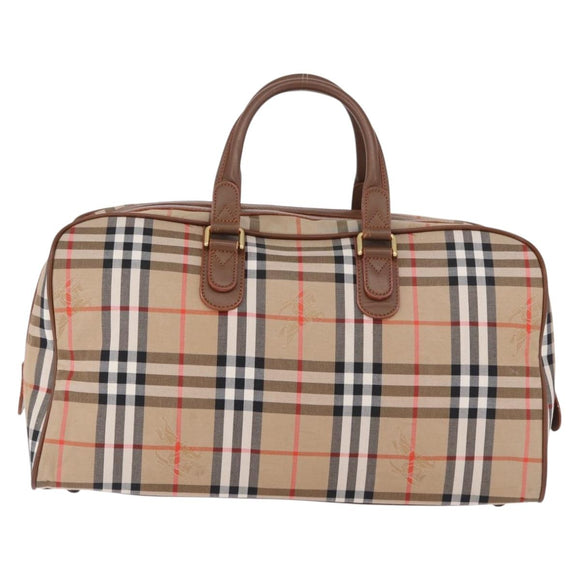 BURBERRY Nova Check Boston Bag Canvas Beige Gold Auth am12209V