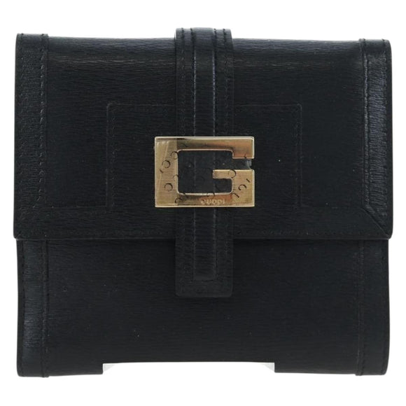 GUCCI G Trifold Wallet Leather Black Auth am12210V