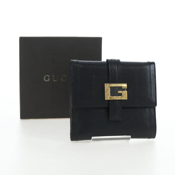 GUCCI G Trifold Wallet Leather Black Auth am12210V