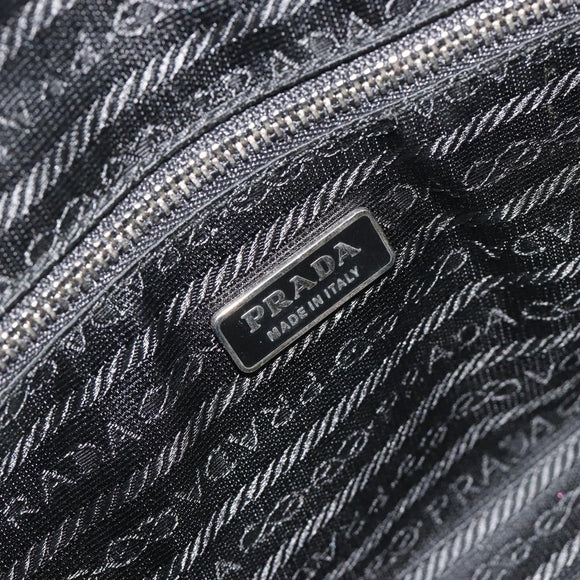 PRADA Hand Bag Nylon Leather Black Silver Auth am12218V