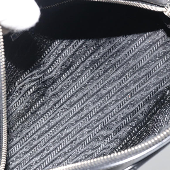PRADA Hand Bag Nylon Leather Black Silver Auth am12218V
