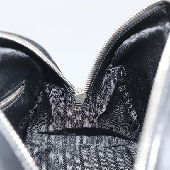 PRADA Hand Bag Nylon Leather Black Silver Auth am12218V