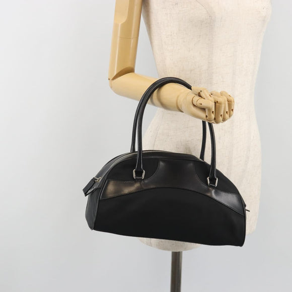 PRADA Hand Bag Nylon Leather Black Silver Auth am12218V