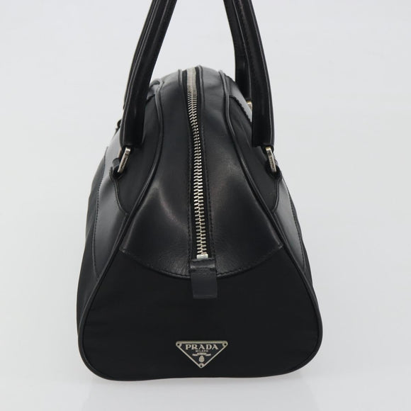 PRADA Hand Bag Nylon Leather Black Silver Auth am12218V