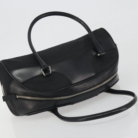 PRADA Hand Bag Nylon Leather Black Silver Auth am12218V