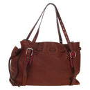 Miu Miu Tote Bag Leather Brown Silver Auth am12225V-1
