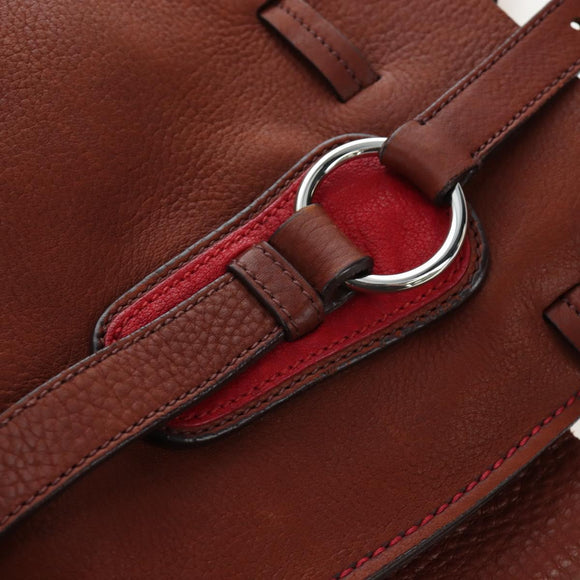 Miu Miu Tote Bag Leather Brown Silver Auth am12225V