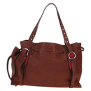 Miu Miu Tote Bag Leather Brown Silver Auth am12225V-2