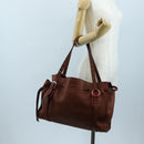 Miu Miu Tote Bag Leather Brown Silver Auth am12225V-27