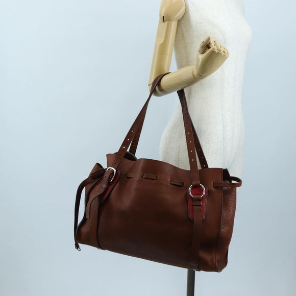 Miu Miu Tote Bag Leather Brown Silver Auth am12225V