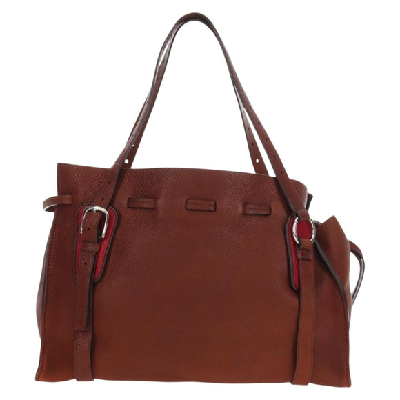 Miu Miu Tote Bag Leather Brown Silver Auth am12225V