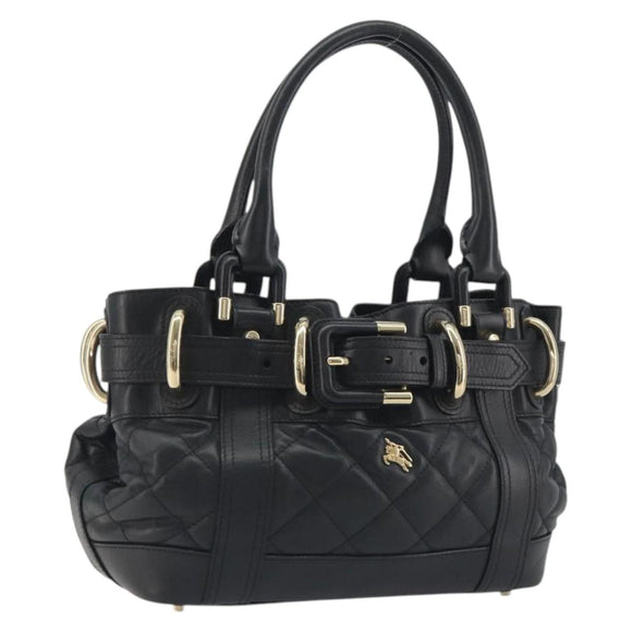 BURBERRY Hand Bag Leather Black Gold Auth am12226V