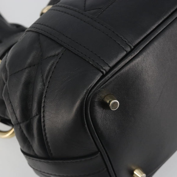 BURBERRY Hand Bag Leather Black Gold Auth am12226V
