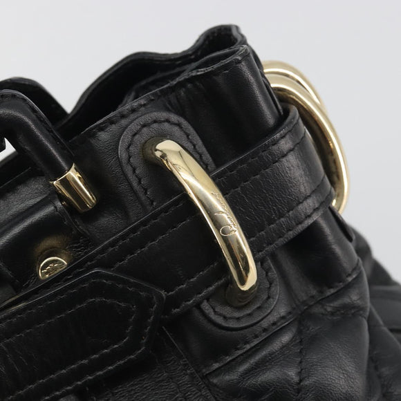 BURBERRY Hand Bag Leather Black Gold Auth am12226V