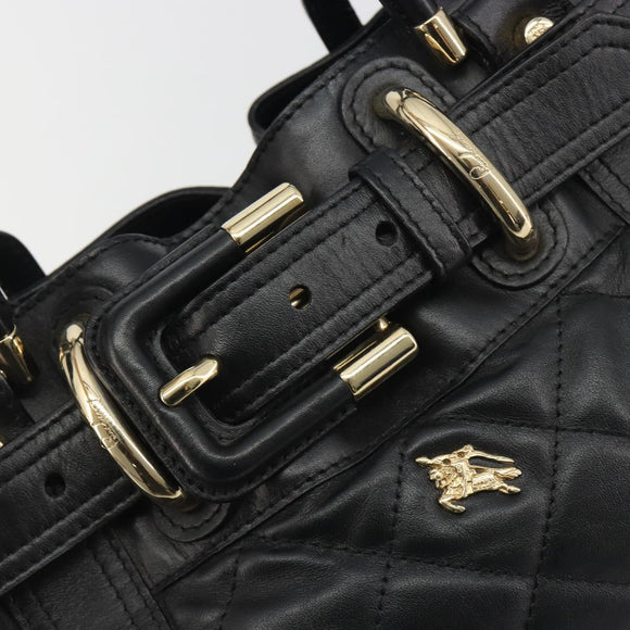 BURBERRY Hand Bag Leather Black Gold Auth am12226V