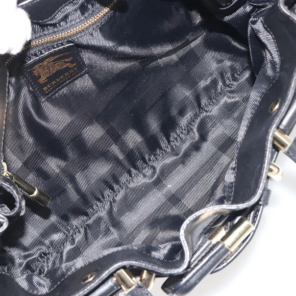 BURBERRY Hand Bag Leather Black Gold Auth am12226V