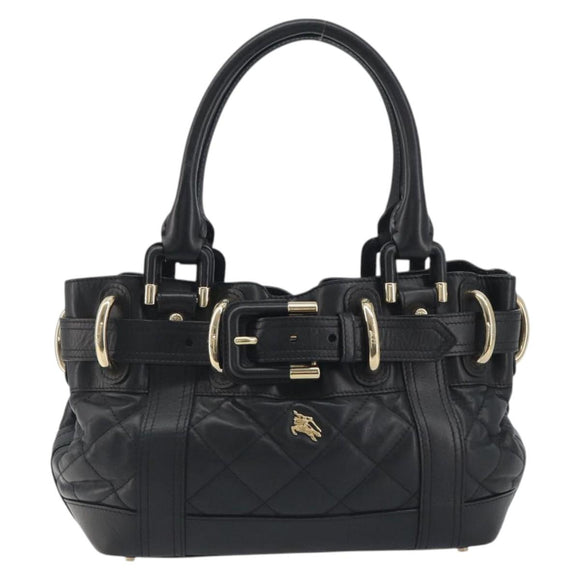 BURBERRY Hand Bag Leather Black Gold Auth am12226V