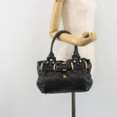 BURBERRY Hand Bag Leather Black Gold Auth am12226V-26