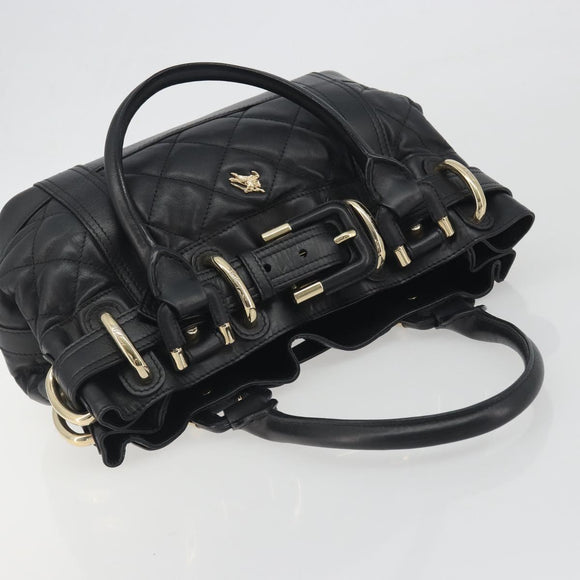 BURBERRY Hand Bag Leather Black Gold Auth am12226V