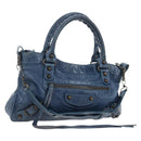 BALENCIAGA The First Hand Bag Leather 2way Blue Gold 103208 Auth am12227V-1