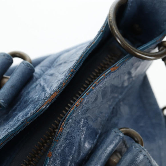 BALENCIAGA The First Hand Bag Leather 2way Blue Gold 103208 Auth am12227V