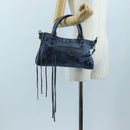 BALENCIAGA The First Hand Bag Leather 2way Blue Gold 103208 Auth am12227V-28