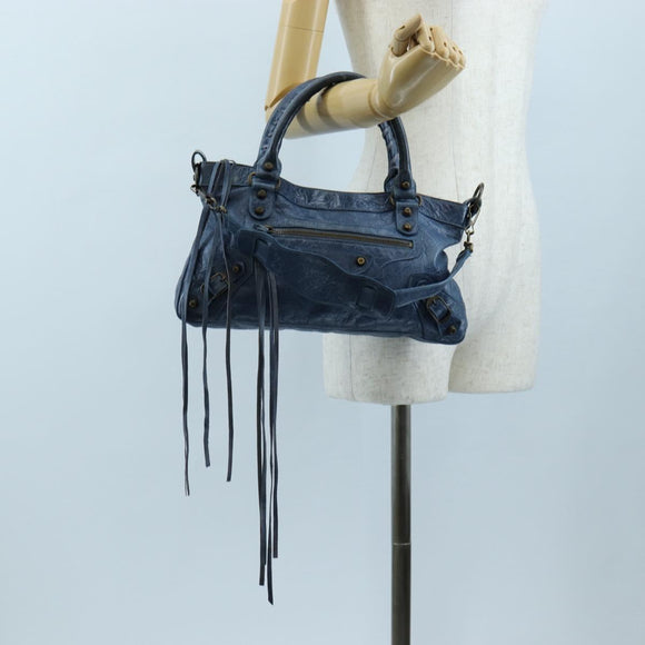 BALENCIAGA The First Hand Bag Leather 2way Blue Gold 103208 Auth am12227V