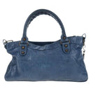 BALENCIAGA The First Hand Bag Leather 2way Blue Gold 103208 Auth am12227V-2