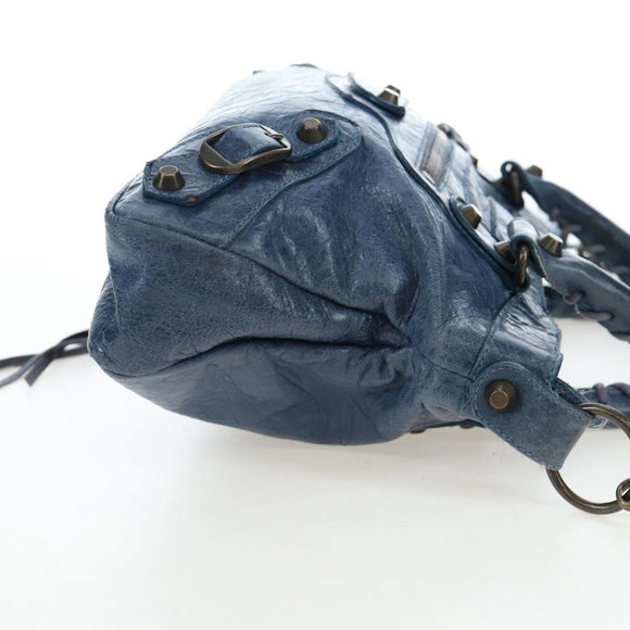 BALENCIAGA The First Hand Bag Leather 2way Blue Gold 103208 Auth am12227V