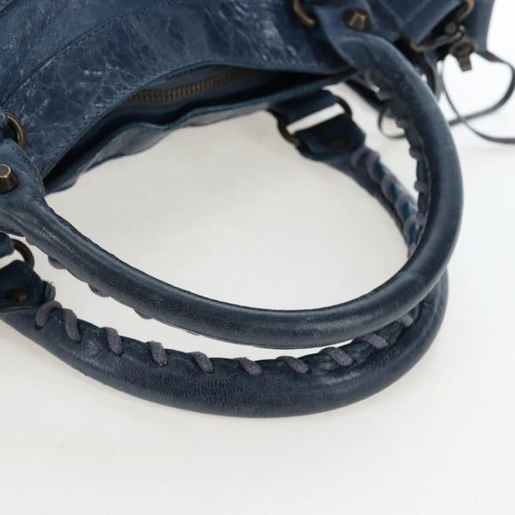BALENCIAGA The First Hand Bag Leather 2way Blue Gold 103208 Auth am12227V