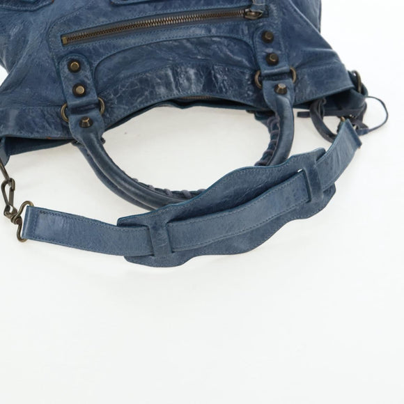 BALENCIAGA The First Hand Bag Leather 2way Blue Gold 103208 Auth am12227V