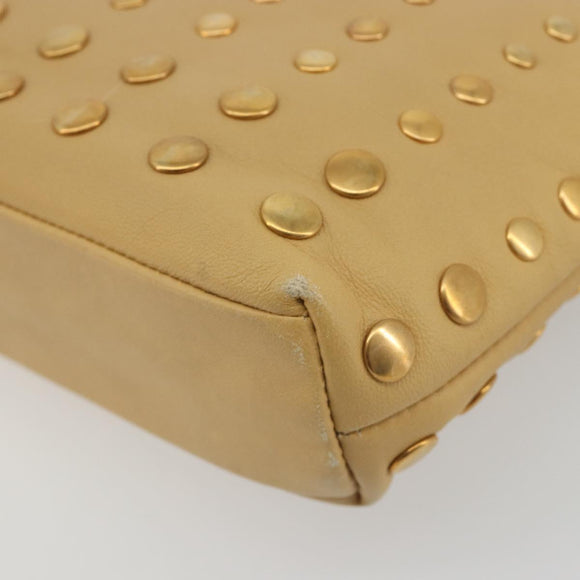PRADA Studs Tote Bag Leather Beige Gold BN0181 Auth am12230V