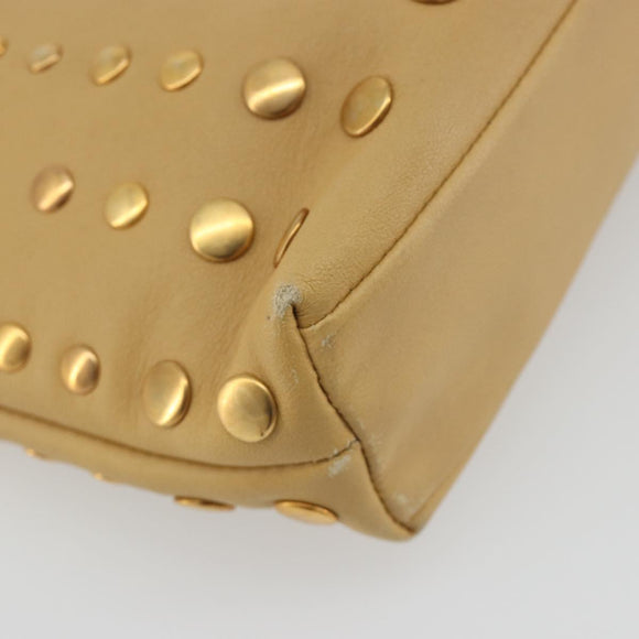 PRADA Studs Tote Bag Leather Beige Gold BN0181 Auth am12230V