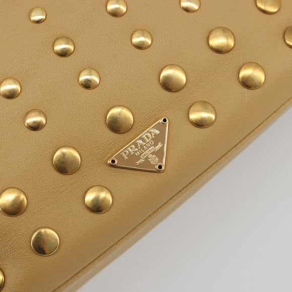 PRADA Studs Tote Bag Leather Beige Gold BN0181 Auth am12230V