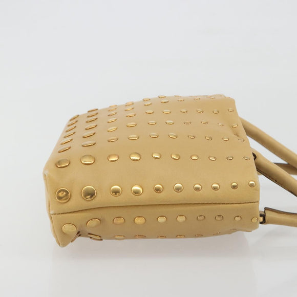 PRADA Studs Tote Bag Leather Beige Gold BN0181 Auth am12230V