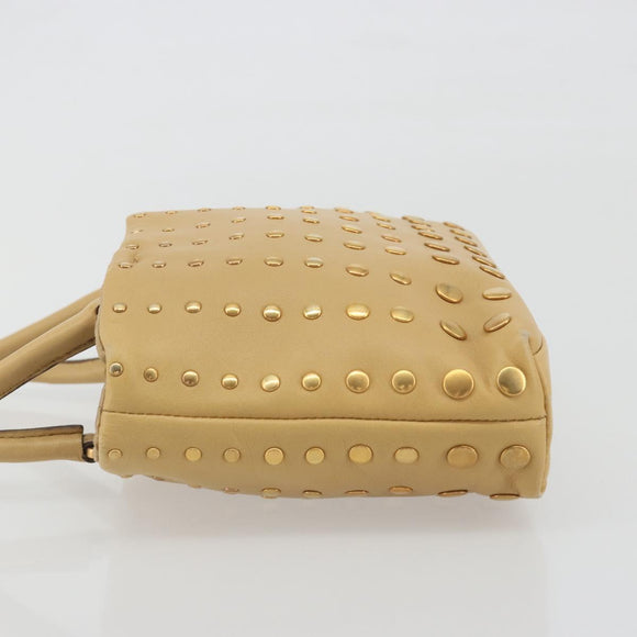 PRADA Studs Tote Bag Leather Beige Gold BN0181 Auth am12230V