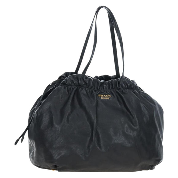 PRADA Side Ribbon Hand Bag Leather Black Gold BR4240 Auth am12234V