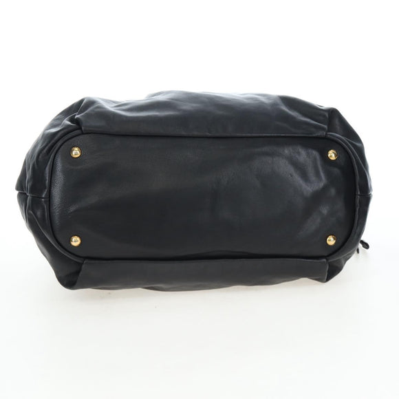 PRADA Side Ribbon Hand Bag Leather Black Gold BR4240 Auth am12234V