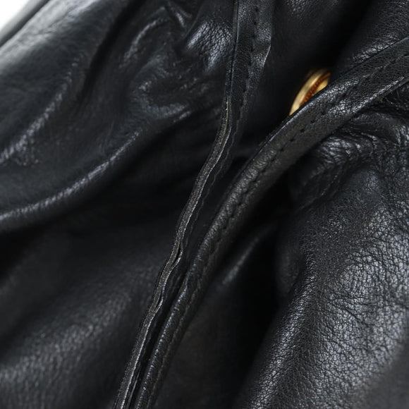 PRADA Side Ribbon Hand Bag Leather Black Gold BR4240 Auth am12234V