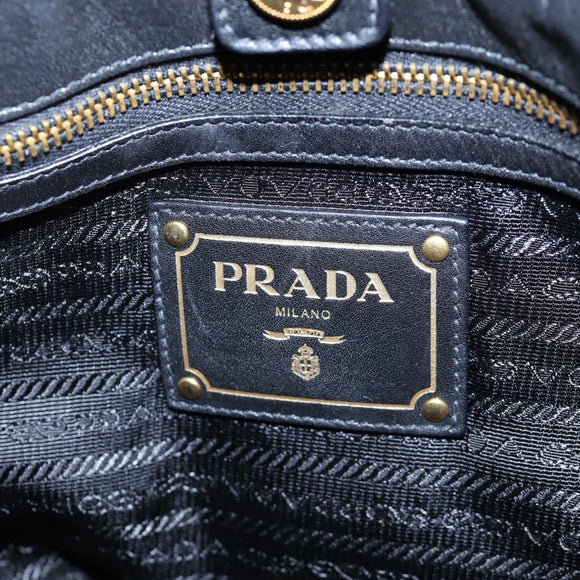 PRADA Side Ribbon Hand Bag Leather Black Gold BR4240 Auth am12234V