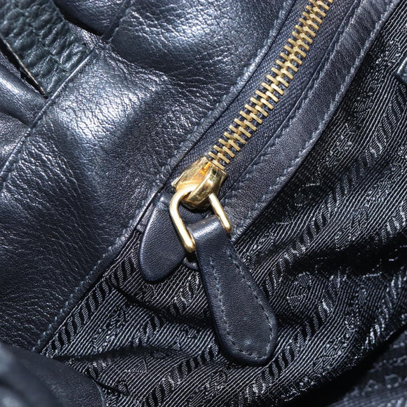 PRADA Side Ribbon Hand Bag Leather Black Gold BR4240 Auth am12234V